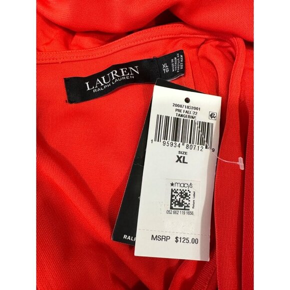 Lauren Ralph Lauren Womens Size XL Orange Ruffle Trim Surplice Jersey Top NWT - Picture 6 of 7